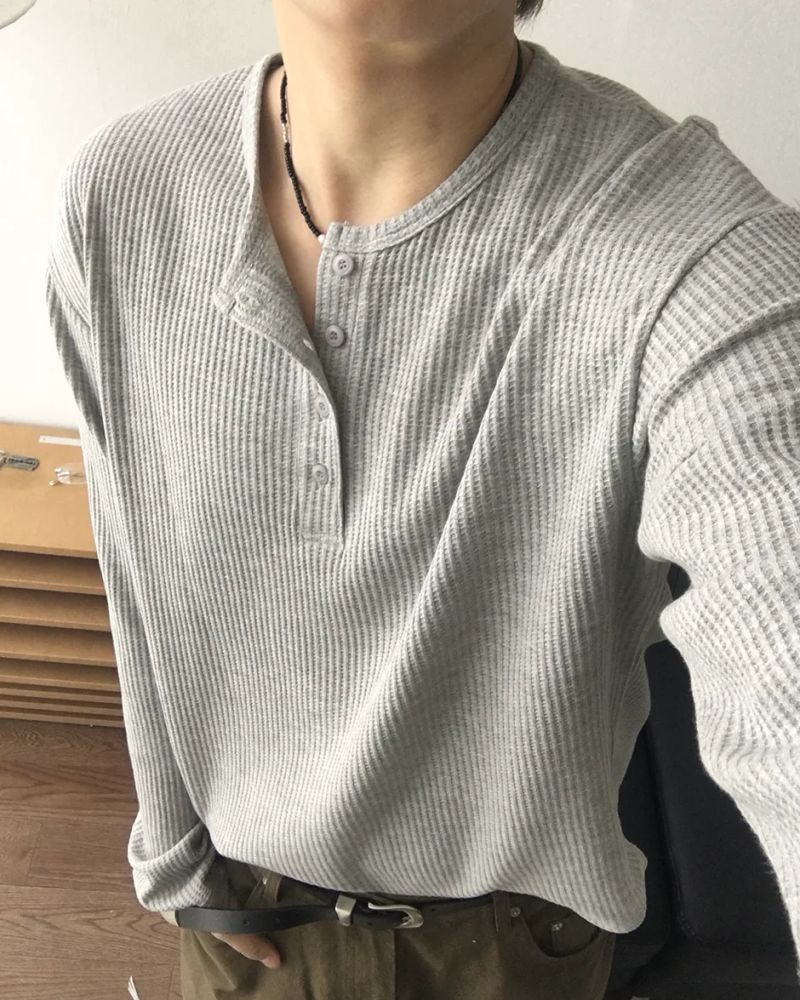 スポヘンリーネックワッフルロングスリーブ T