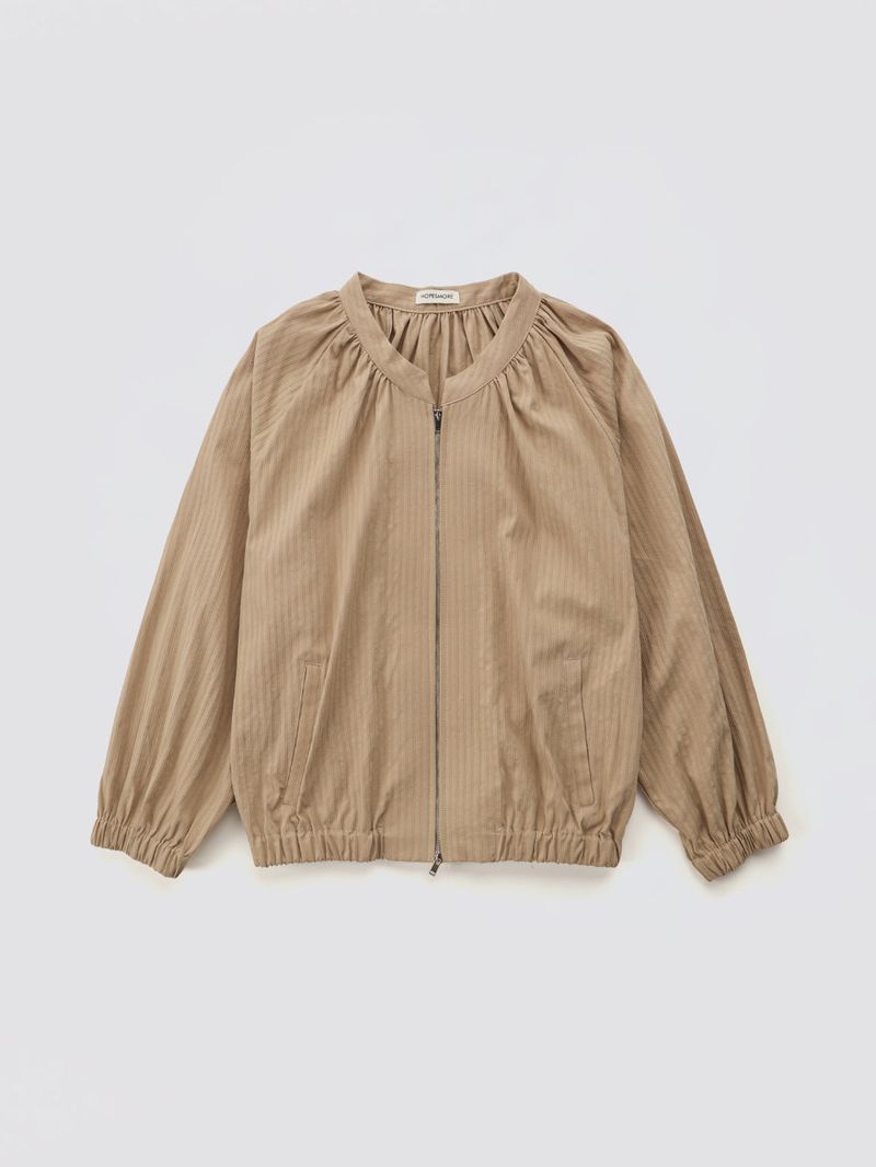 Shirring Zip-up Blouse Jumper_Beige
