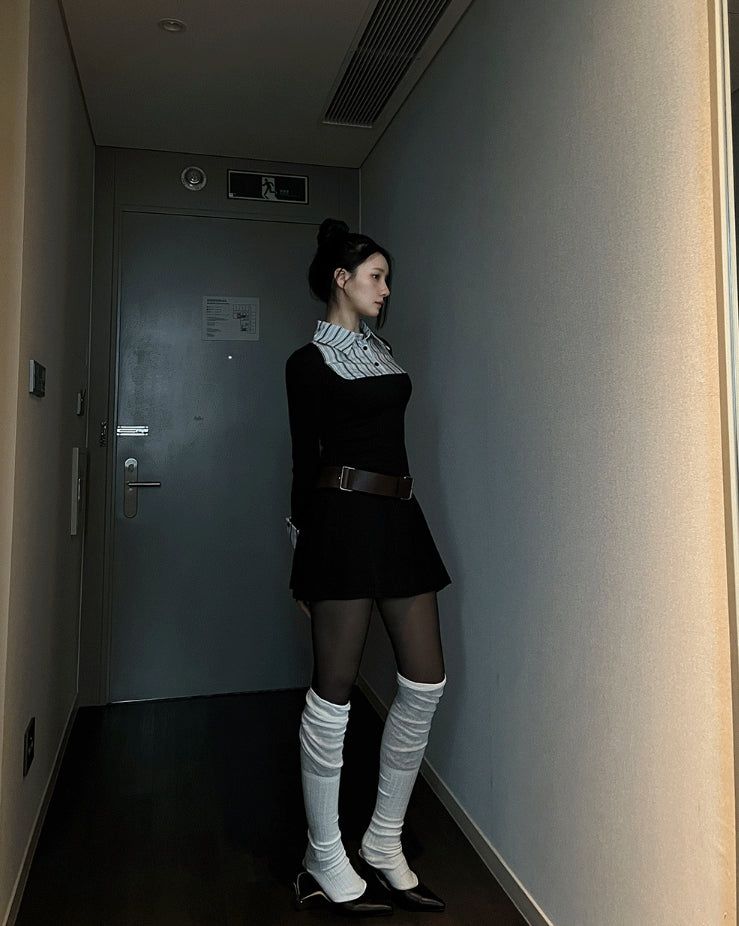 See-through two-tone knee-high socks