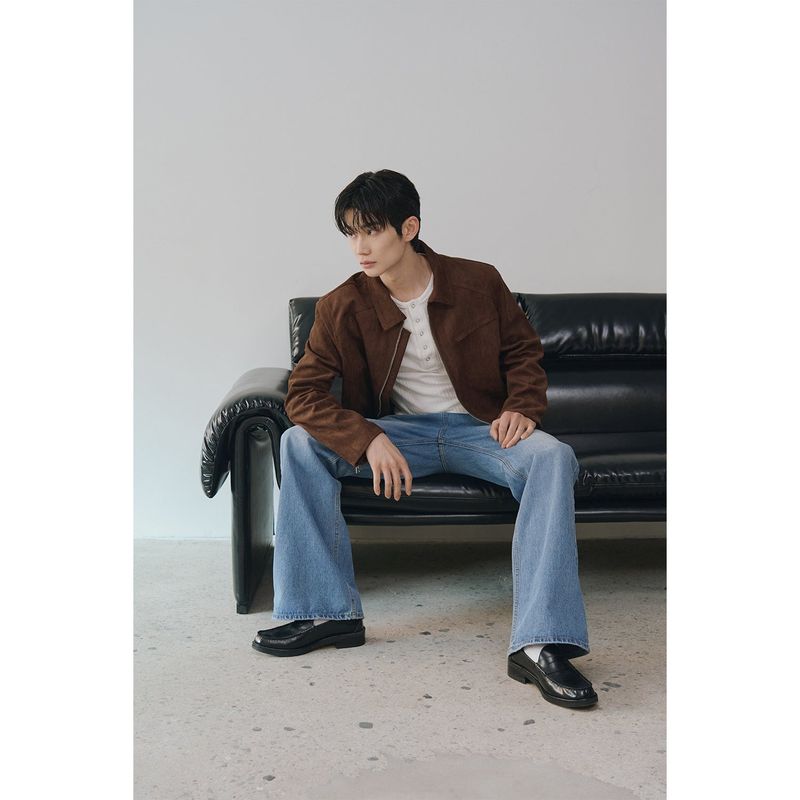 Suede crop biker jacket(Brown)