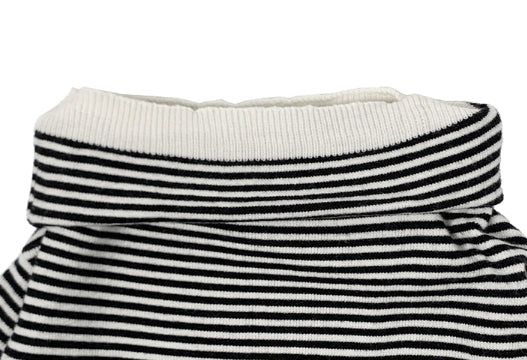 Boudin Stripe Loose Off-Shoulder Button Knit