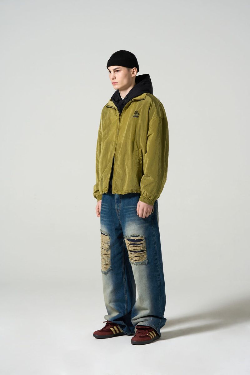 NYLON COLLAR WINDBRAKER - OLIVE