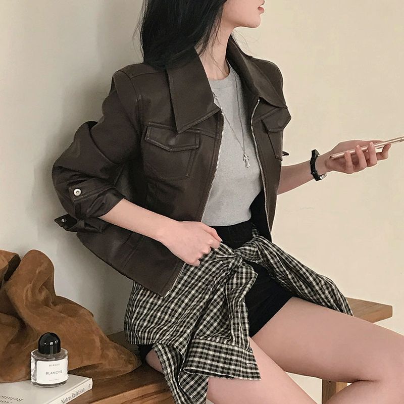 [Bellide made] Letter pocket slim leather jacket