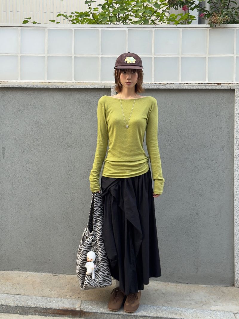 Tencel-Wool Boat Neck Long Sleeve T-Shirts(Olive)