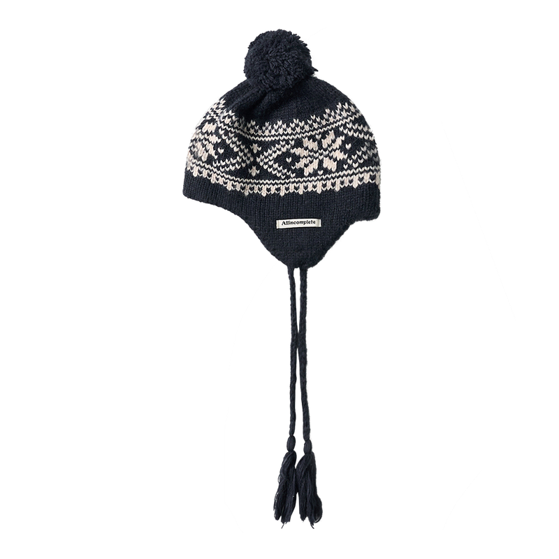 Snowflake Jacquard Earflap Beanie (Navy)