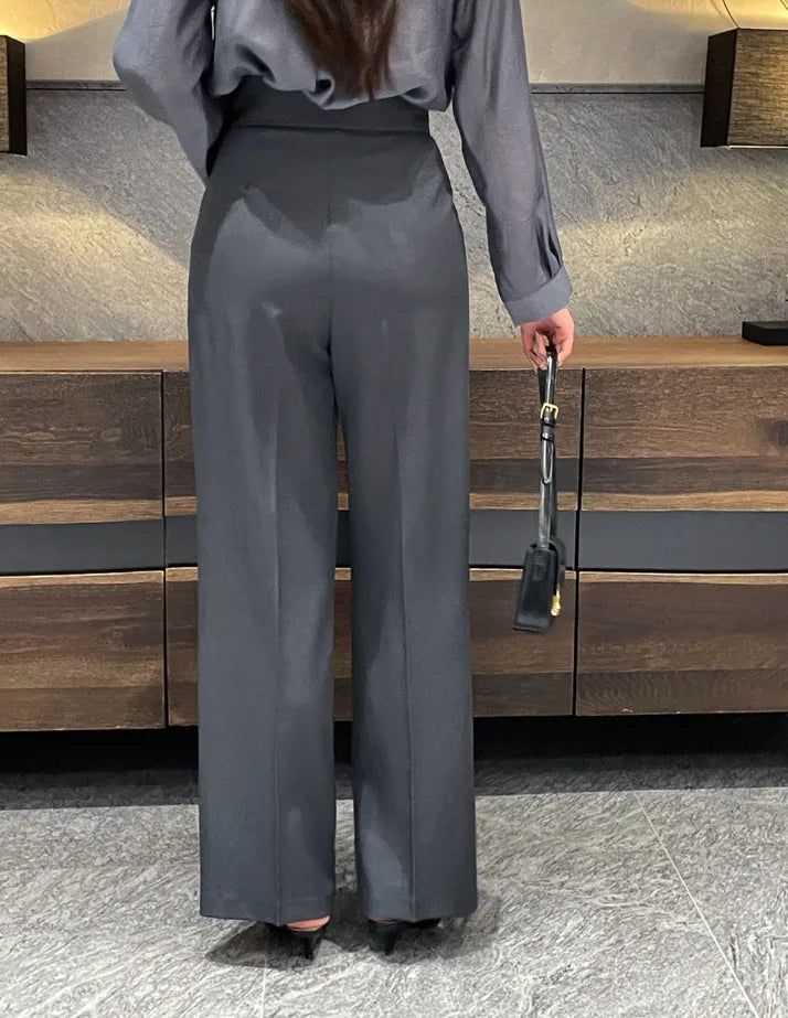Bette High Waist Two-Button Pintuck Wide Slacks