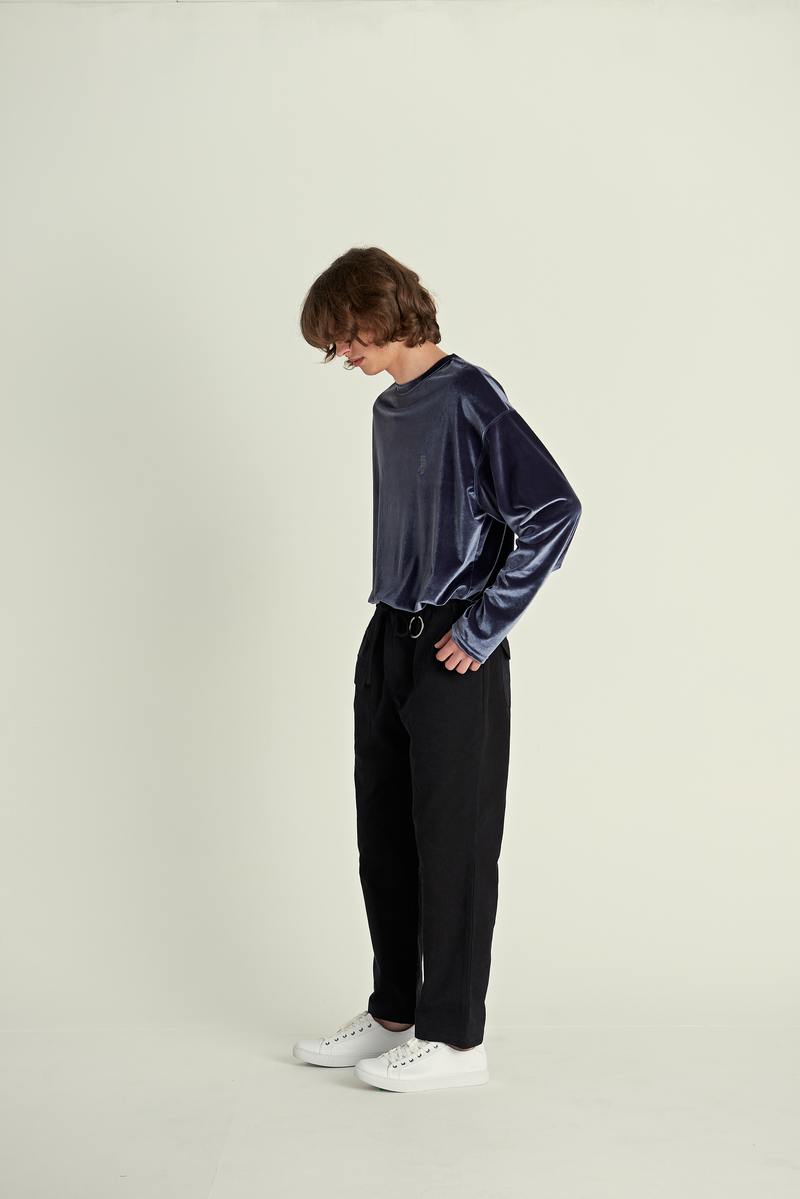 DROP-SHOULDER VELVET TEE (Charcoal)