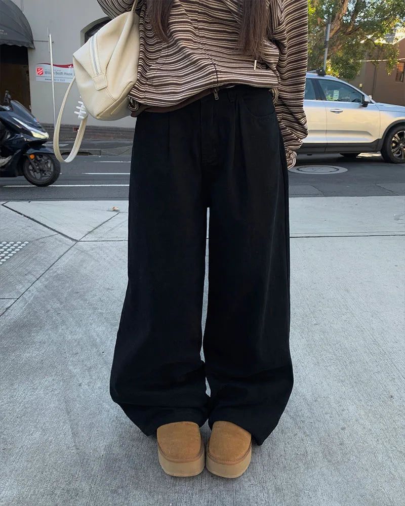 [ORIGINAL] Grain Pintuck Low-Rise Wide Pants