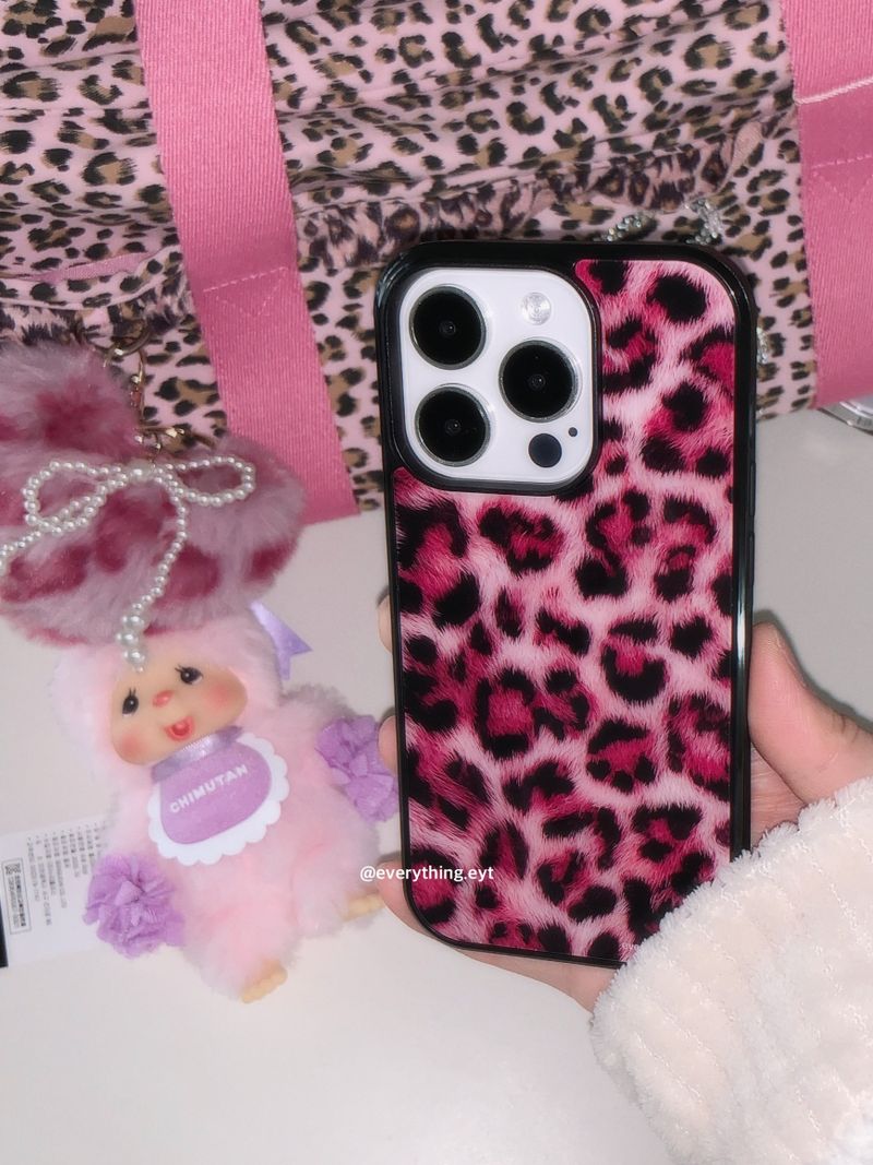 [magsafe glass] leopard fur case - pink