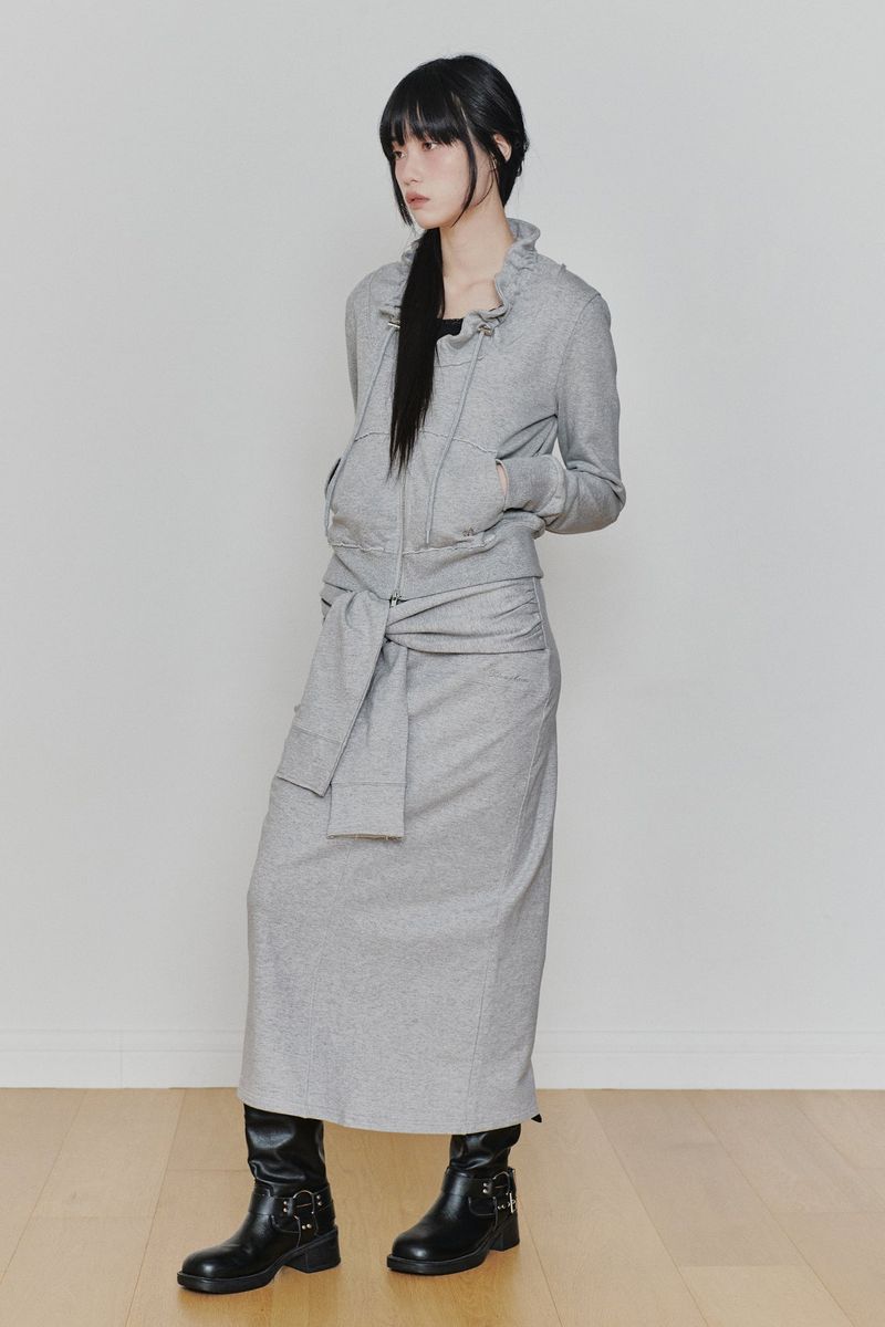 TIED LONG SKIRT melange grey