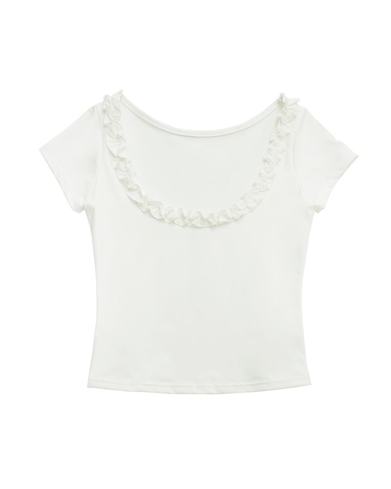 back open ruffle top / white