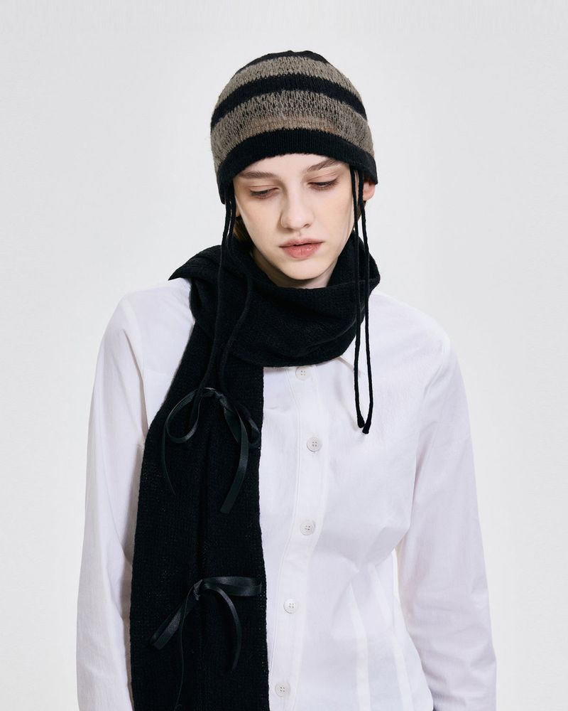 Ribbon Tied Beanie _ BLACK