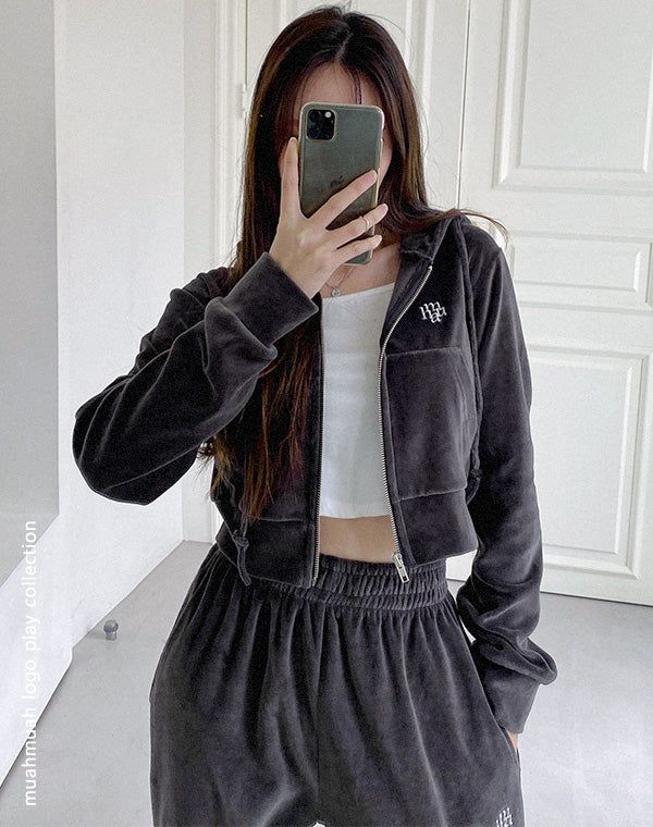 [SET] VELVET TRAINING HOOD ZIPUP PANTS SETUP