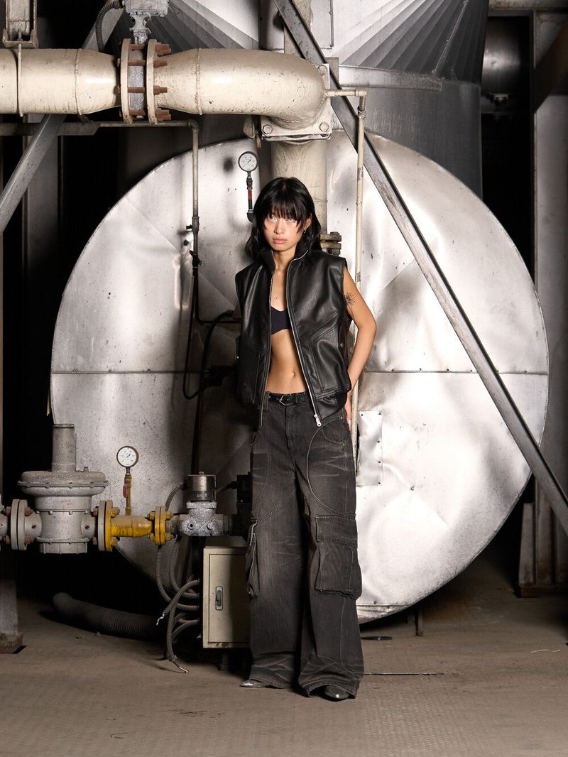 Leather Cargo Vest (Black)