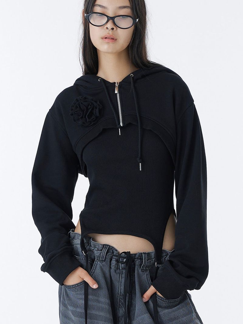 CORSAJE CROP ZIP-UP HOODIE (BLACK)