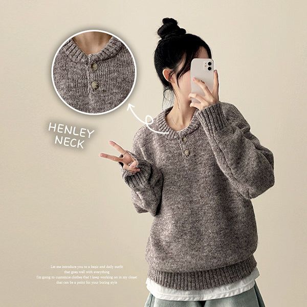 Dove Dotom Henry Neck Snap Round Knit