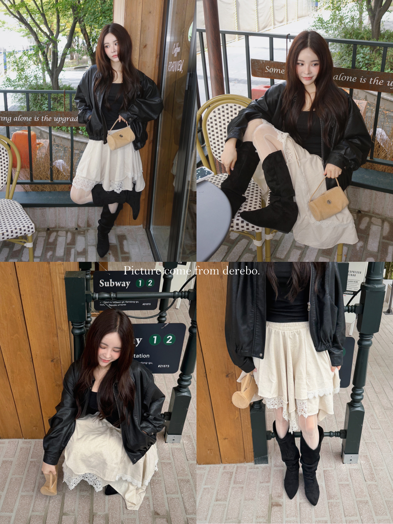 dereborujo（ドレボルゾー）の「Deep cotton lace unbalanced midi skirt（Skirts）」