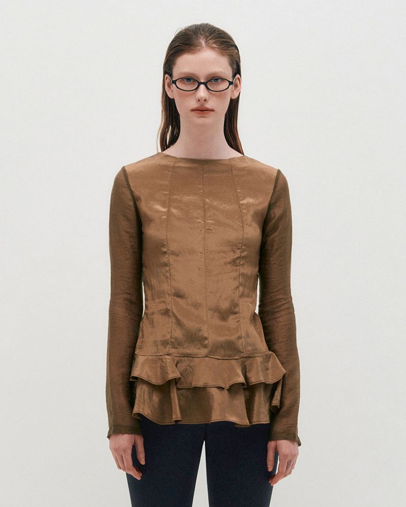 Glossy Frill Top _ BROWN