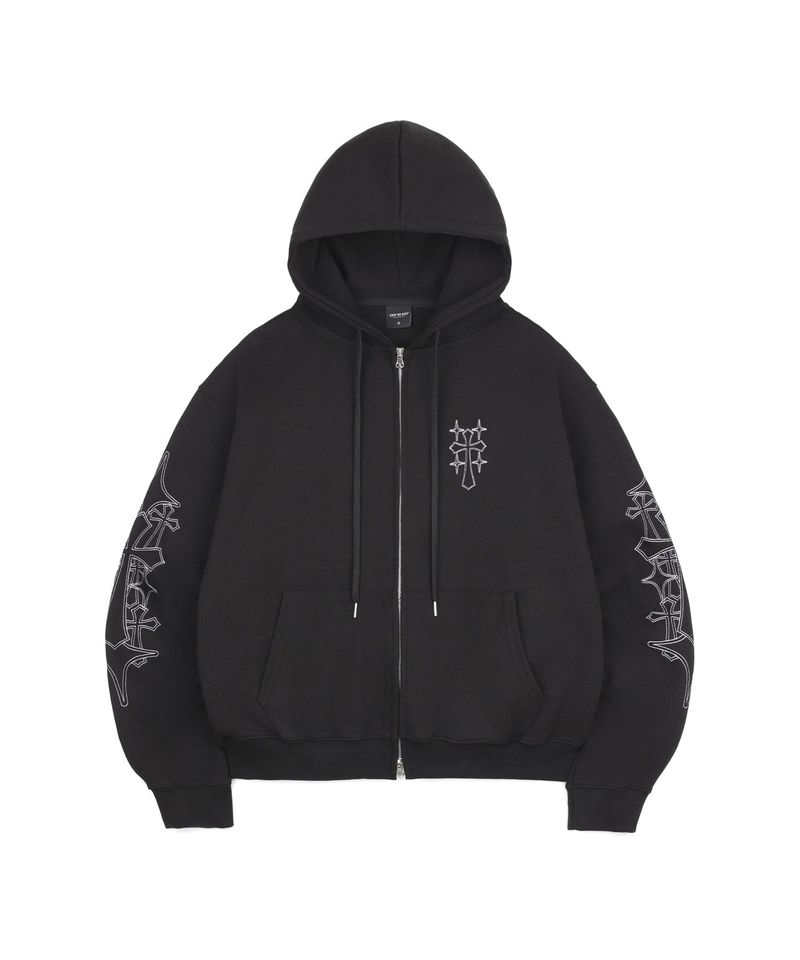 Needle Work Hoodie Zip-Up - Black