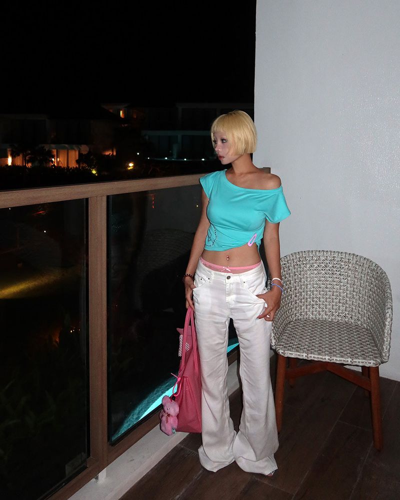 linen white low bootcut jeans