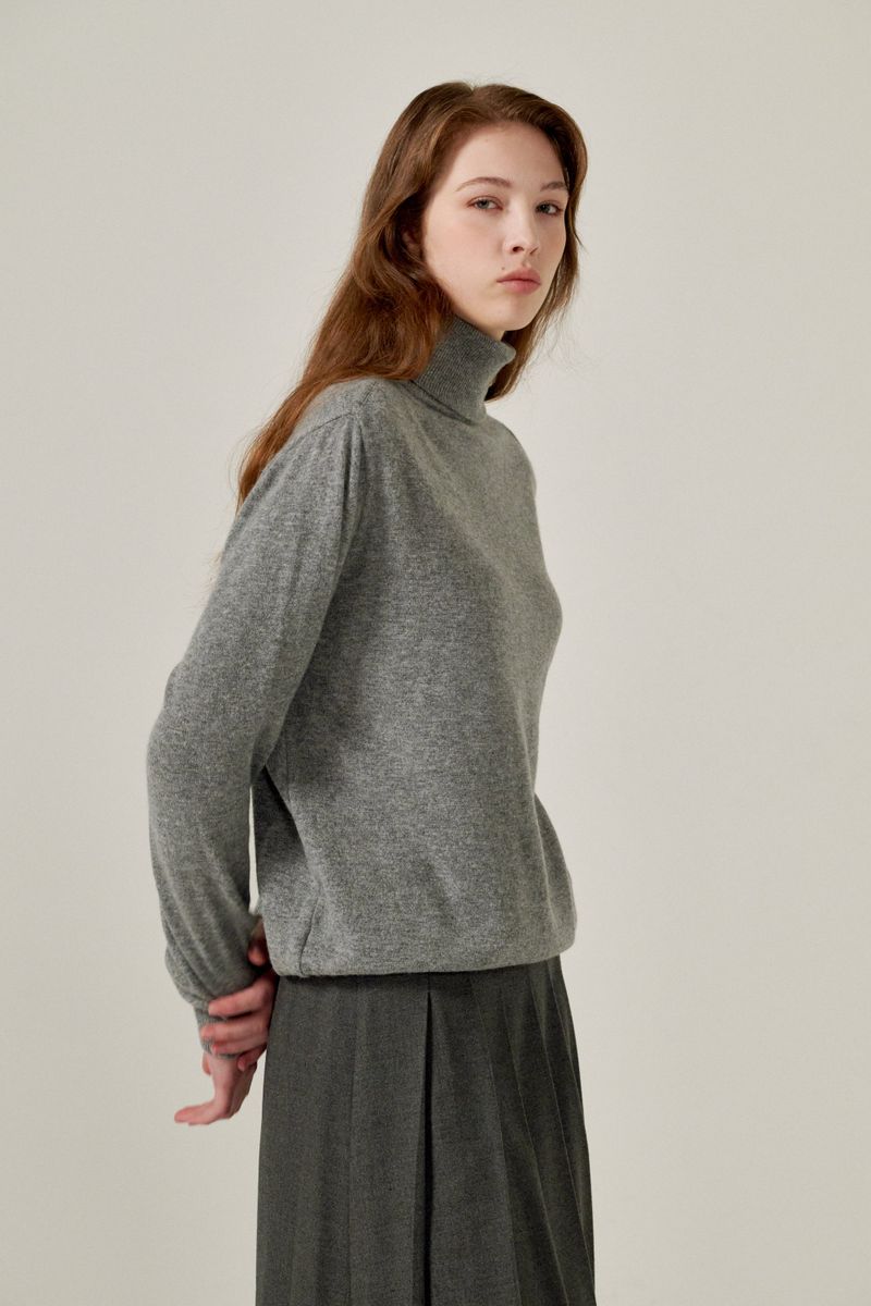 Cashmere turtle neck knit (Grey)