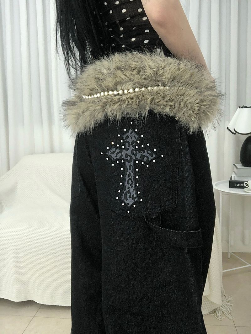 Stud Cross Wide Denim Pants