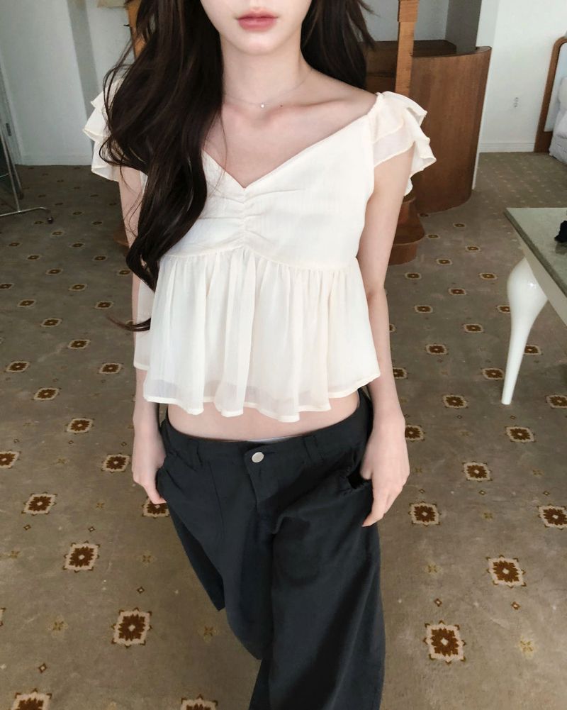 cloudemotion（クラウドエモーション）の「[ md pick / angel🤍 ] pon baby shimmer off shirring bl（Tops）」