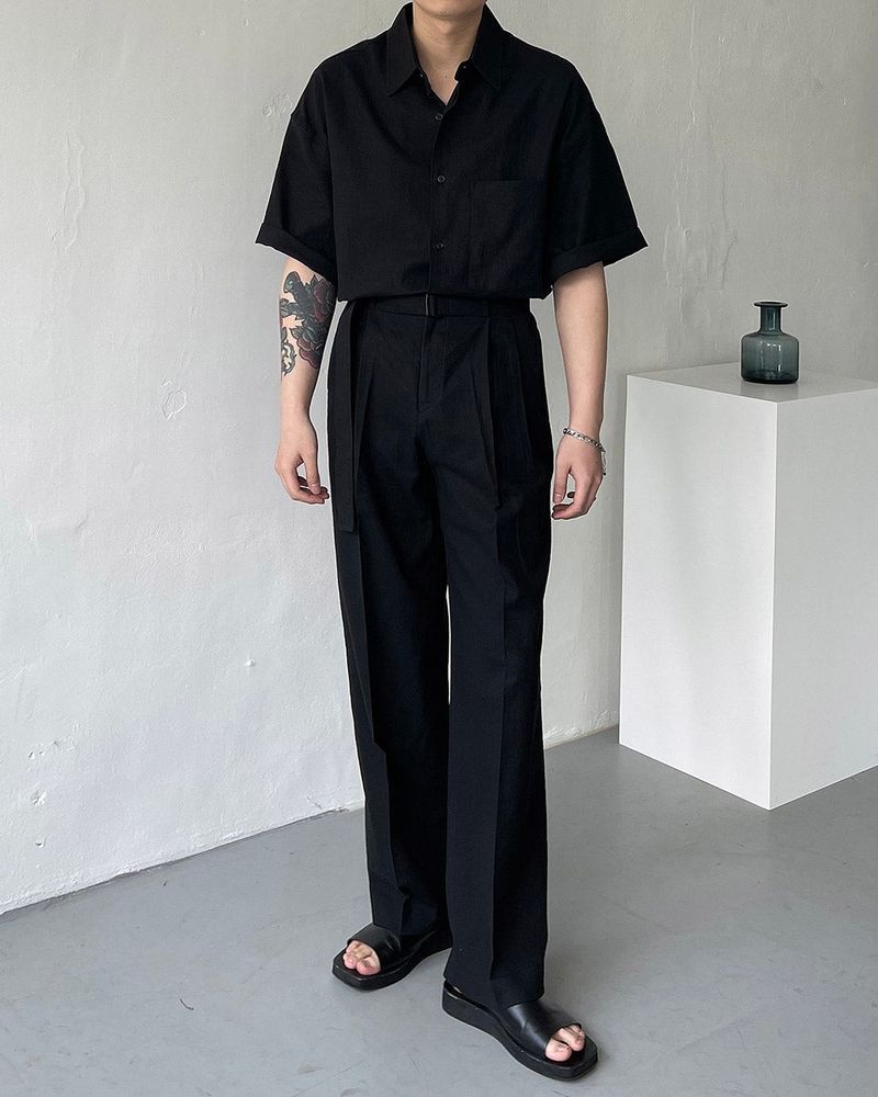ECT linen belt wide slacks (4 colors)