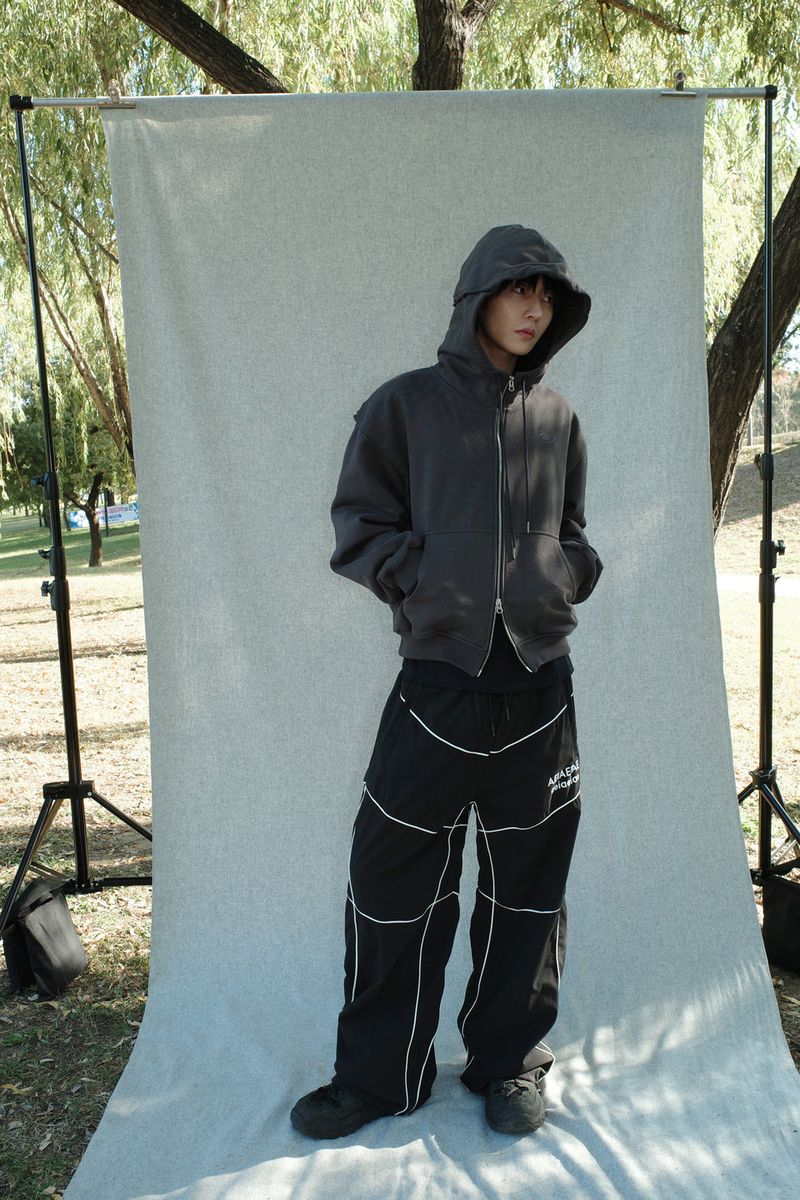 LAYERED STRING HOODIE ZIP-UP [DARK GRAY]