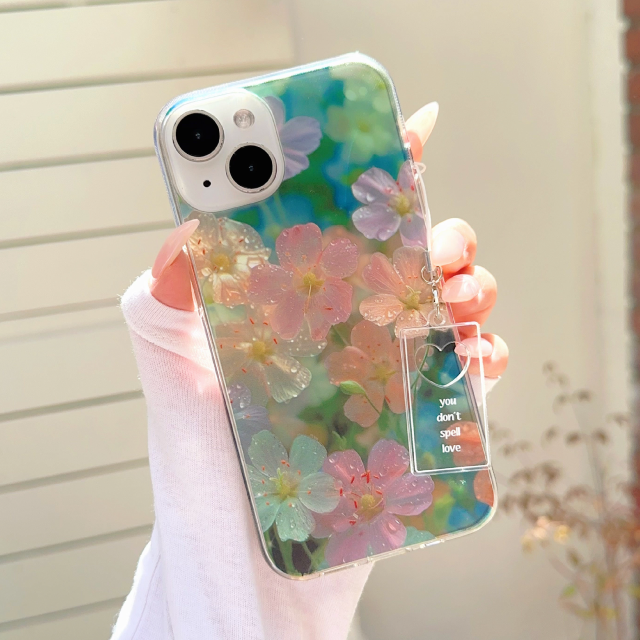 [SET]Pastel blur flower case + charm