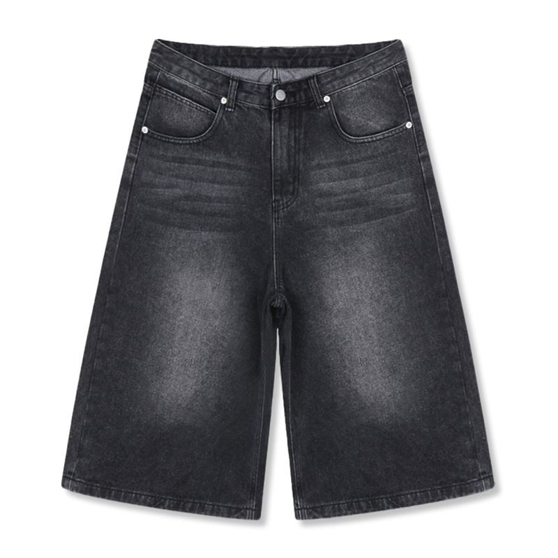 basic washing bermuda denim pants (black)