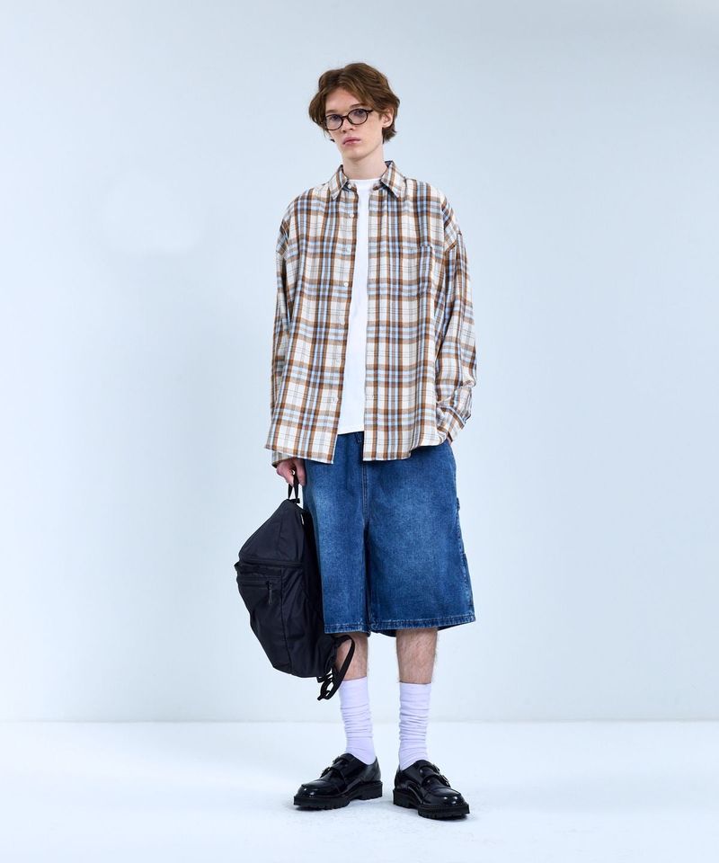 87-STAN076 Breeze Overfit Pocket Long-sleeved Check Shirt
