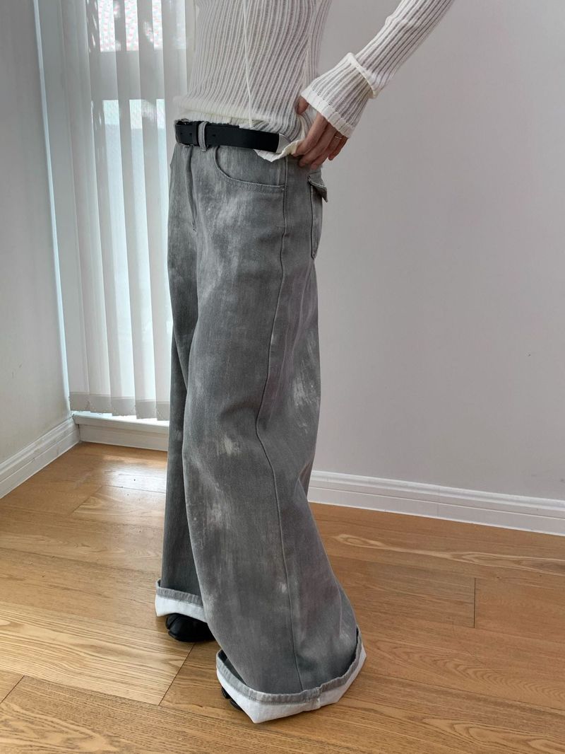 Gray washed wide cotton pants