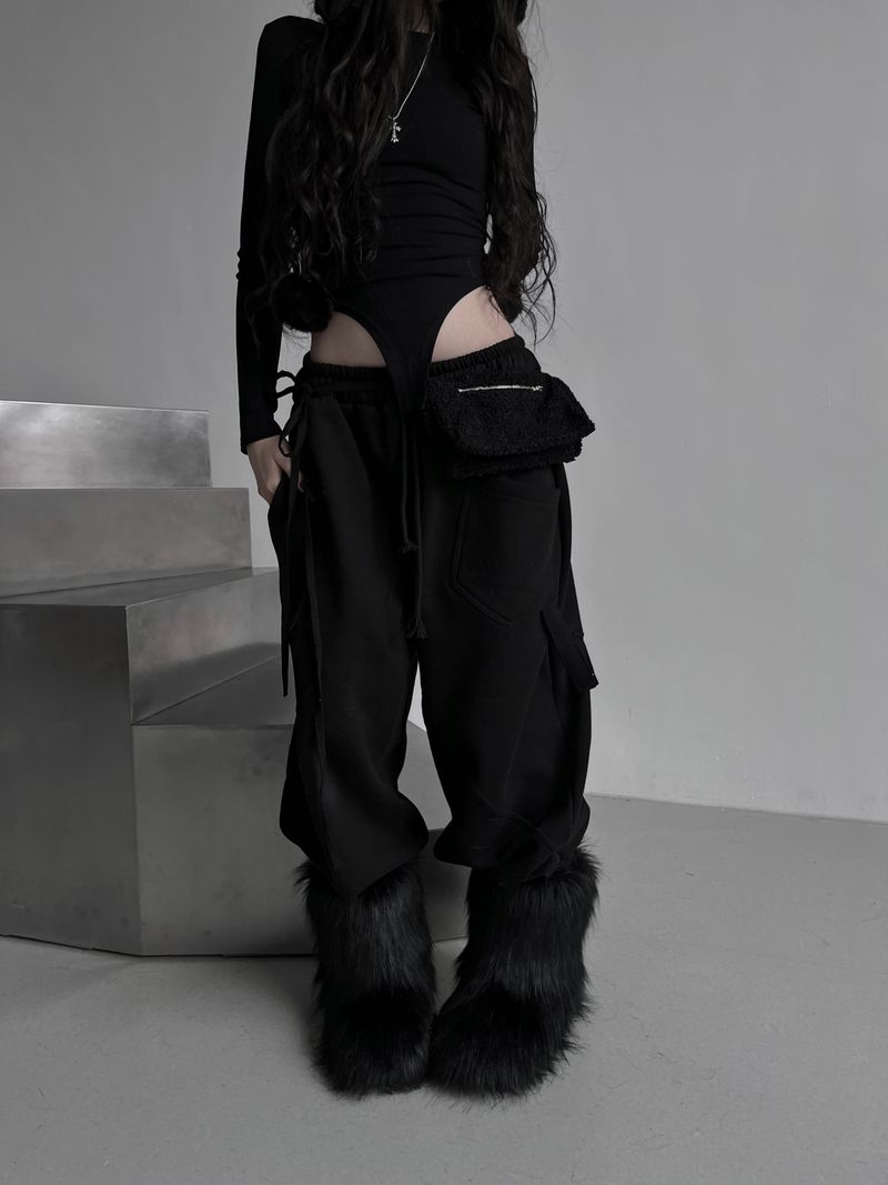 strap cut-line wide pants (fleece-lined / 2color)