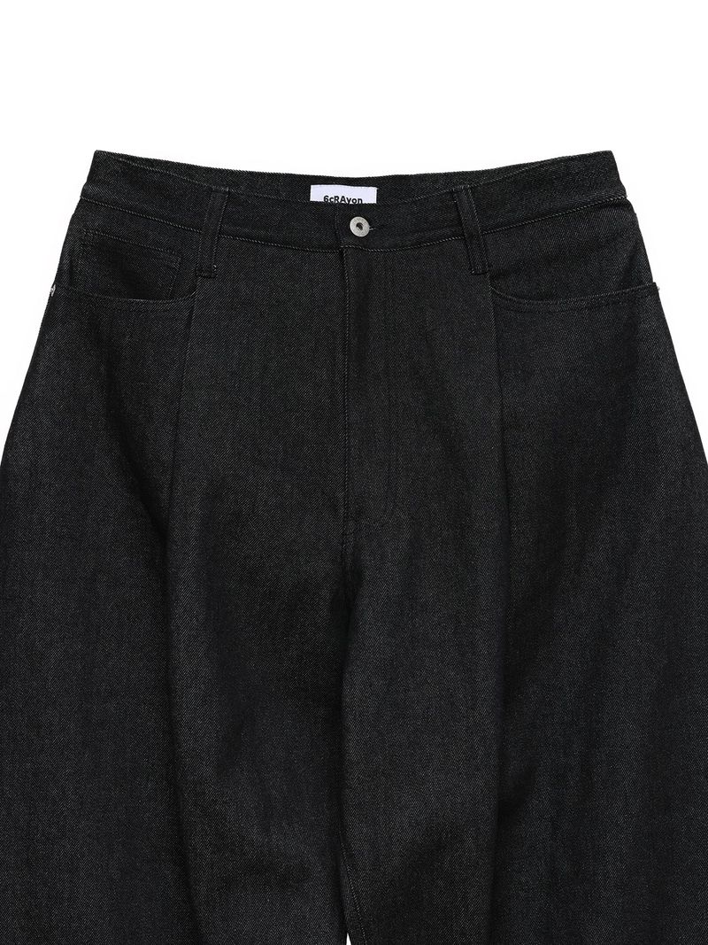 6CRAYON 11.3oz ブラックノンフェイドワイドレッグバギーデニムパンツ