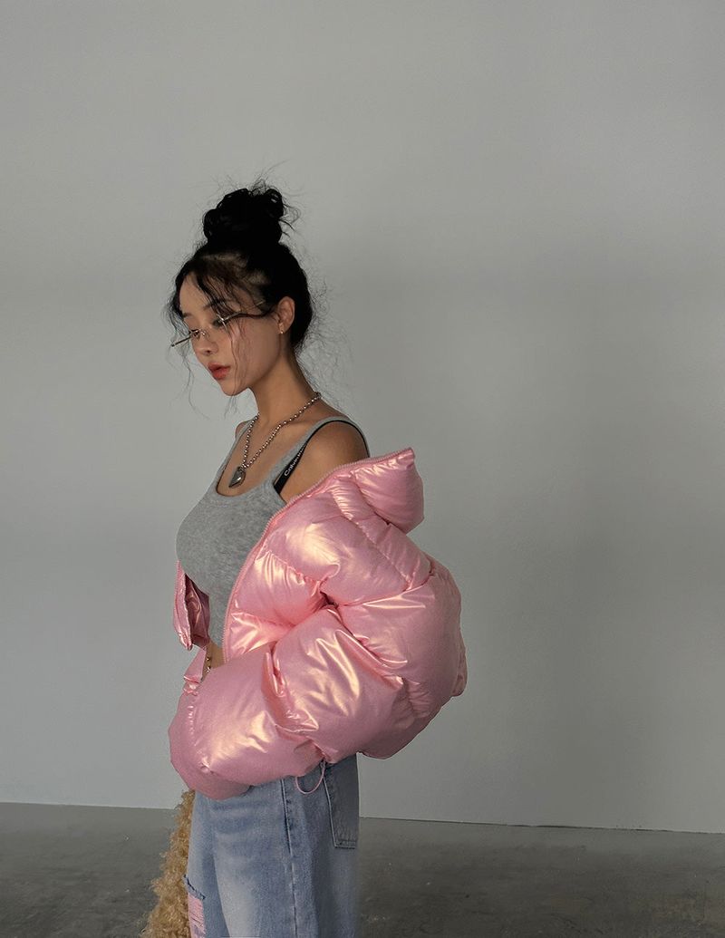Heart hologram wellon short padded coat
