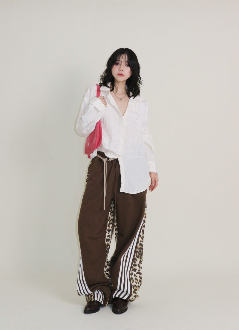Leopard leopard print diagonal coloring track jogger pants