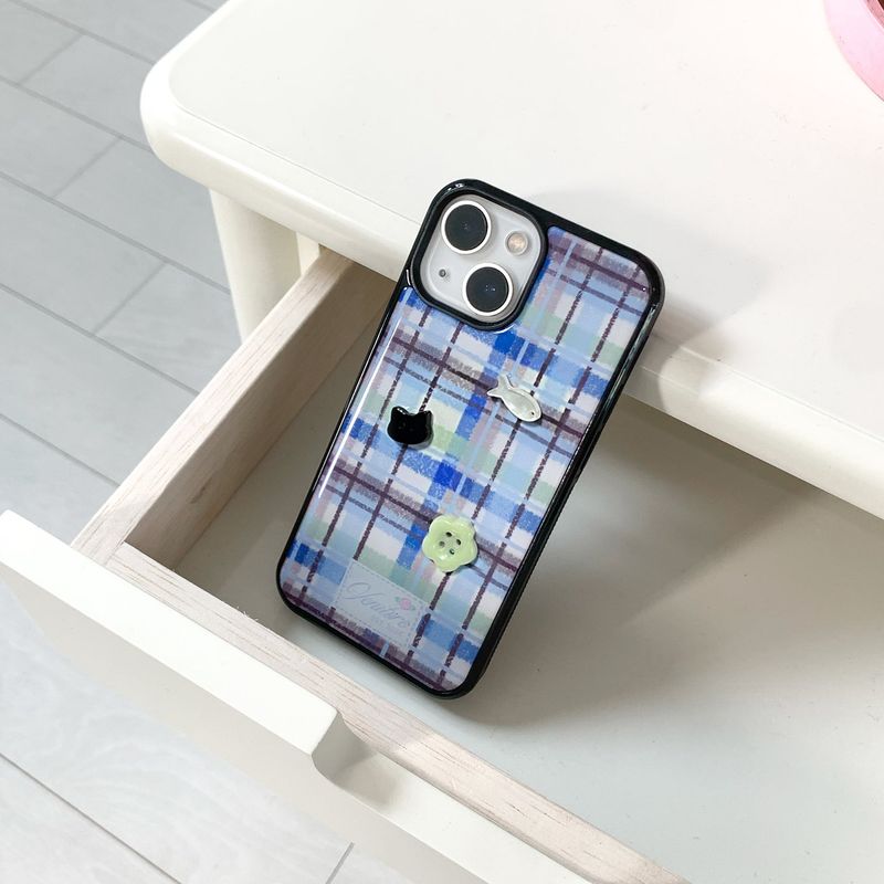 [MADE][Epoxy Bumper Case] Drawing Vintage Button Case ⋆ Dust Blue