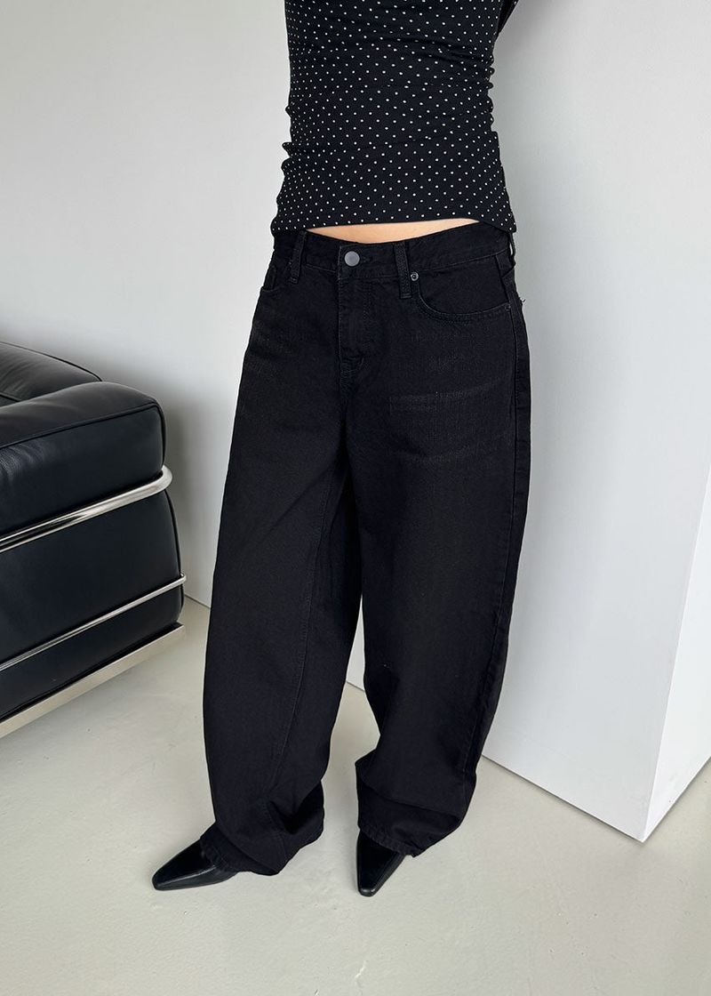 DEEP BLACK LOW WIDE PANTS