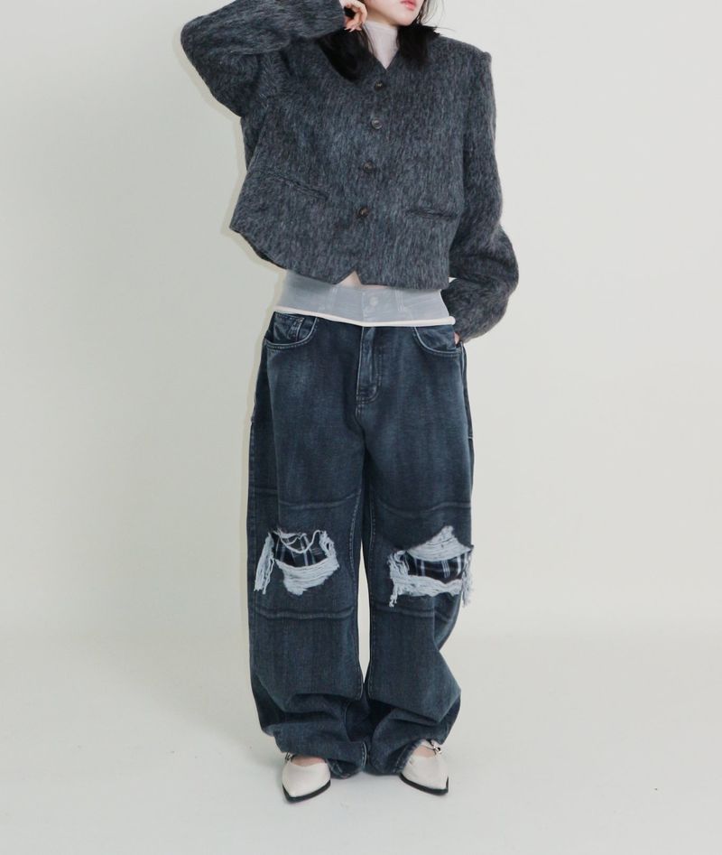 Linda Brush Mohair Crop Long Sleeve Jacket
