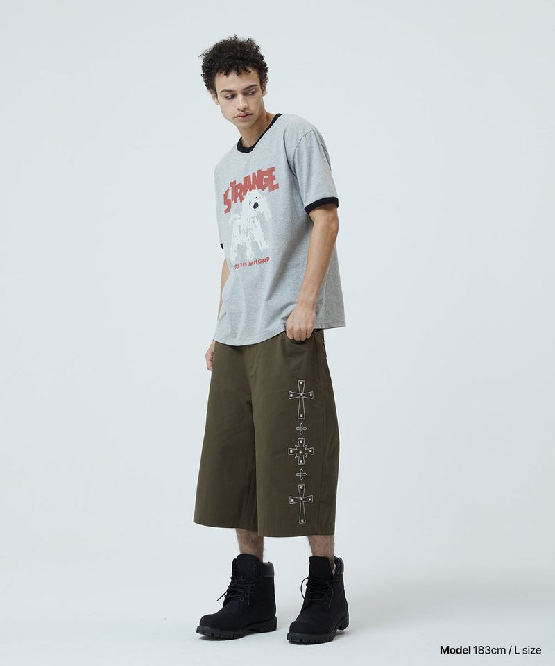 CROSS STUD TWILL SHORTS_KHAKI