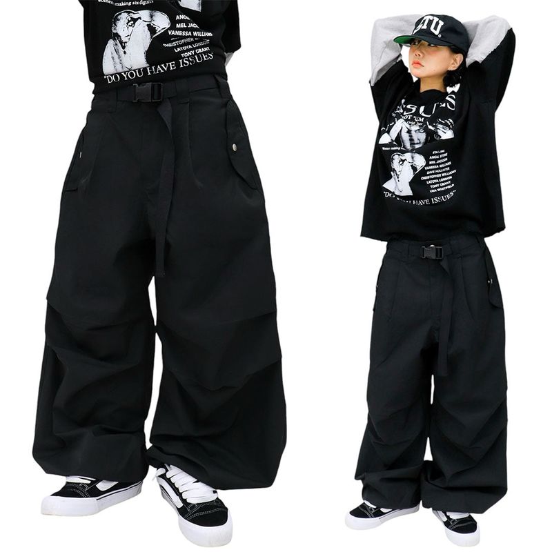 wide-parasuit buckle pants