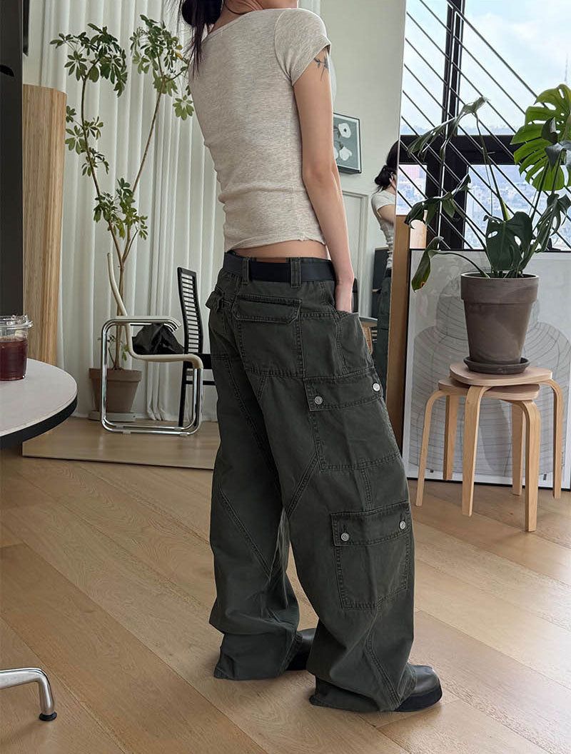 Wide flare cargo pants(2color)