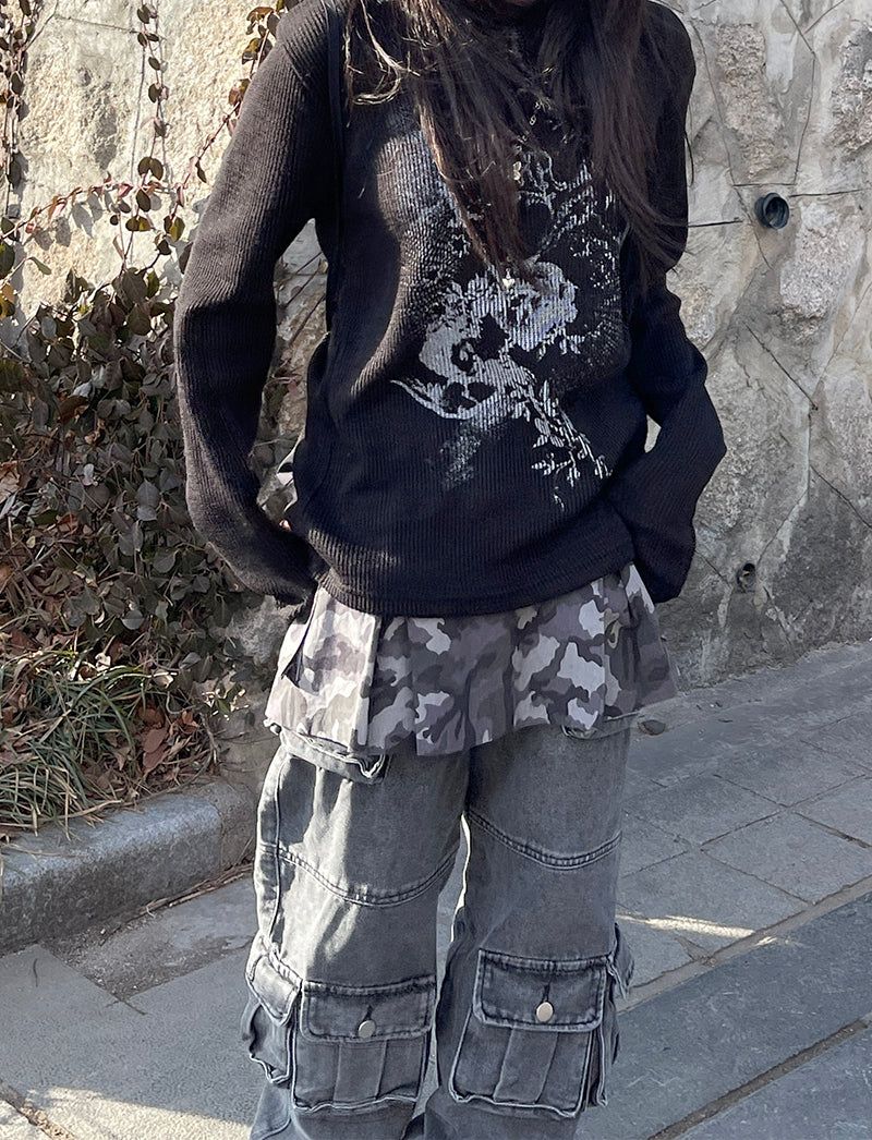 Pocket Camo Pleats Skirt