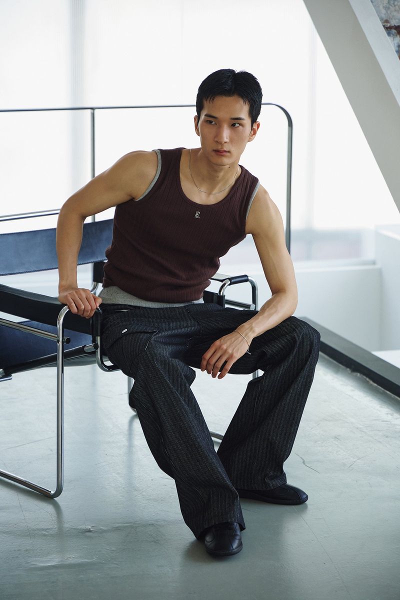 High ribbed logo sleeveless(Brown)
