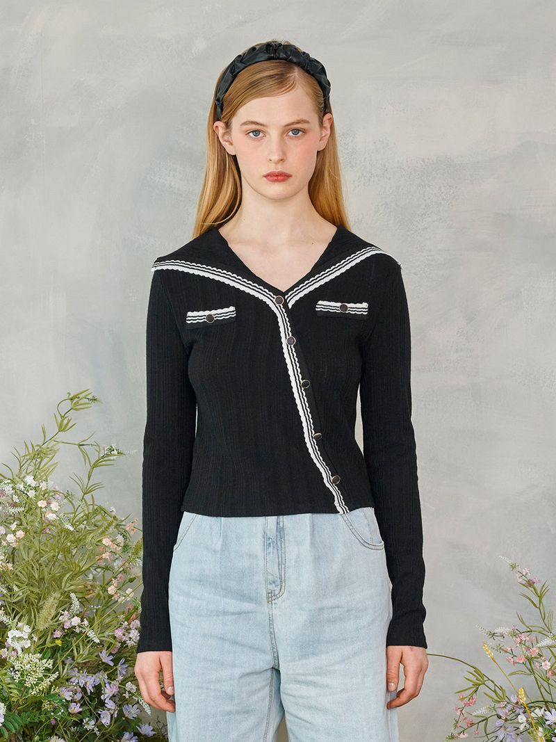Diagonal Button Knit Cardigan