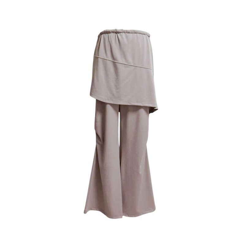 (2color) Diagonal Shirring Bootcut Layered Pants