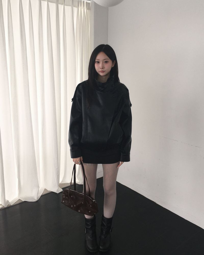 High neck leather jacket