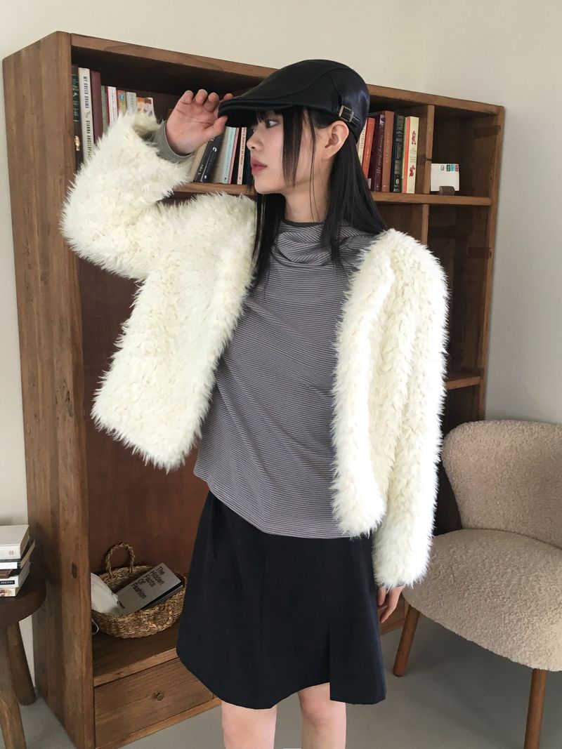 Lens quilted eco fur jacket