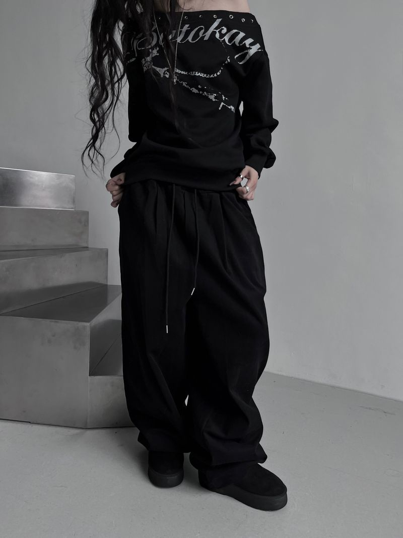 back rivet winter wide pants